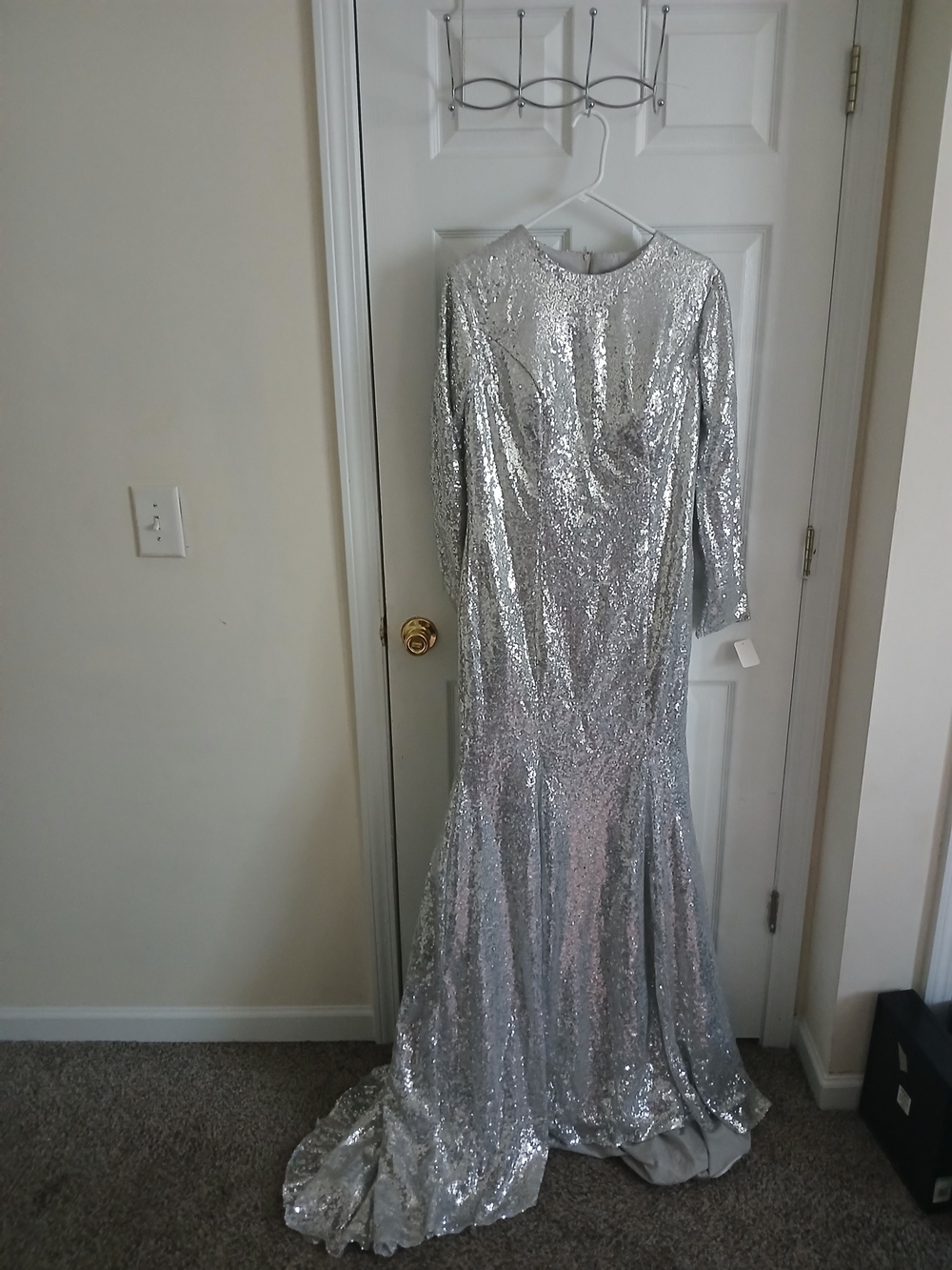 Silver Sequin Long Sleeve Mermaid Prom Dress